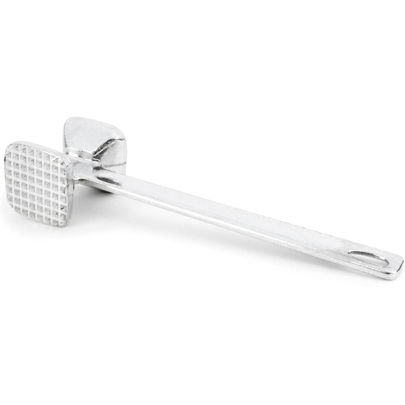 Metal mallet with a textured surface on a white background