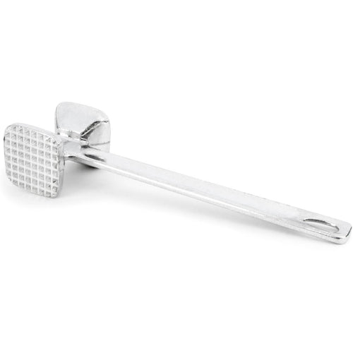 Metal mallet with a textured surface on a white background