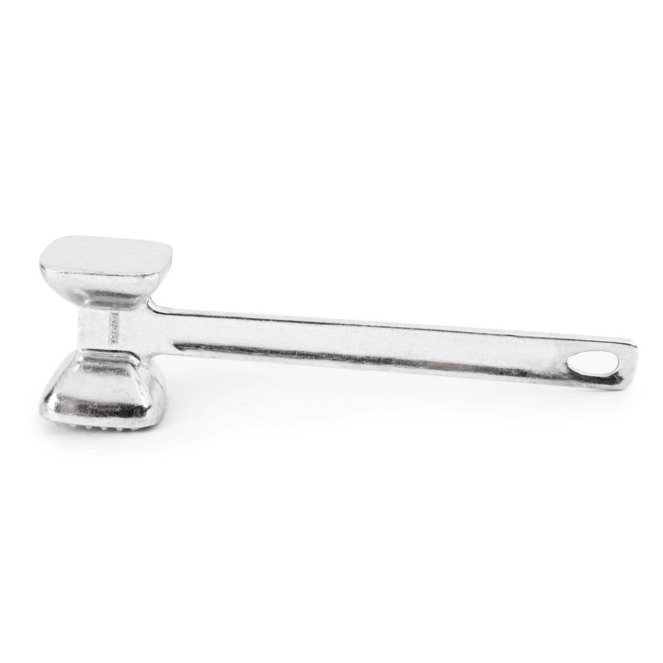 Aluminum meat tenderizer on a white background