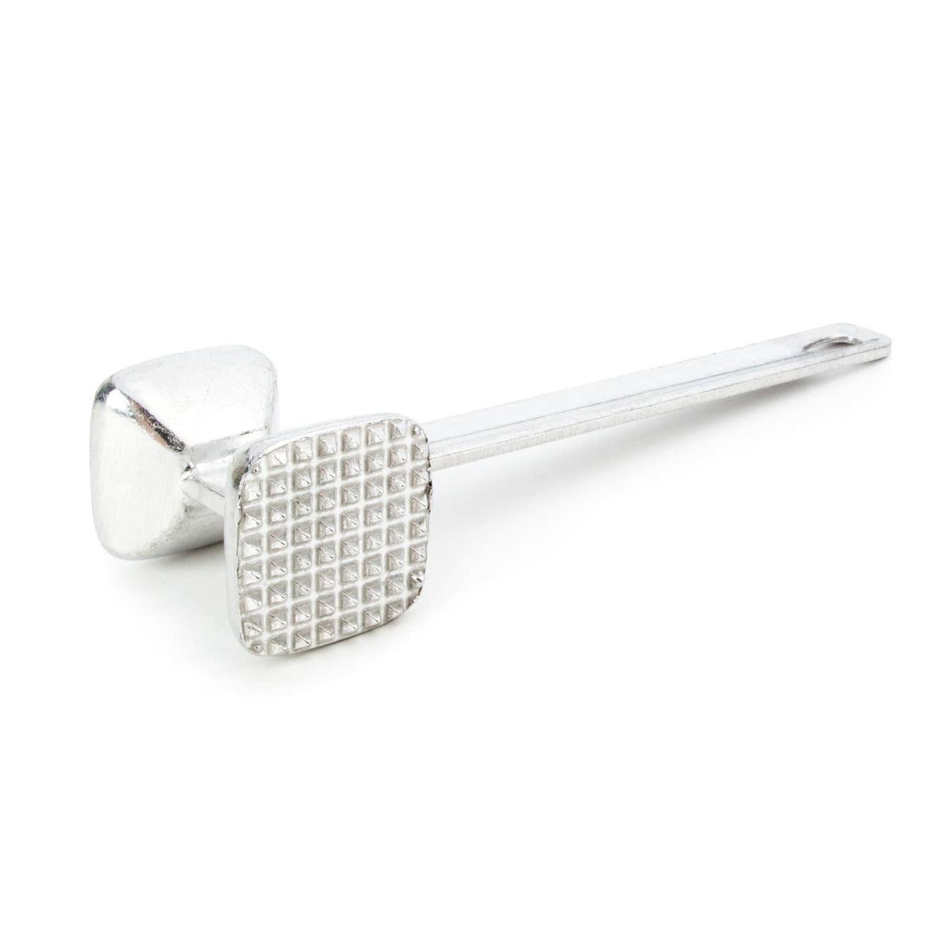 Aluminum meat tenderizer on a white background