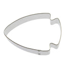 Metallic arrowhead-shaped cookie cutter on a white background