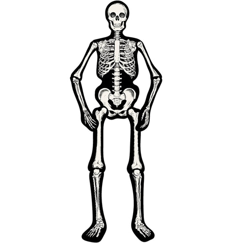 A die-cut decoration resembling a standing articulated skeleton, primarily black in color, designed for Halloween decoration.