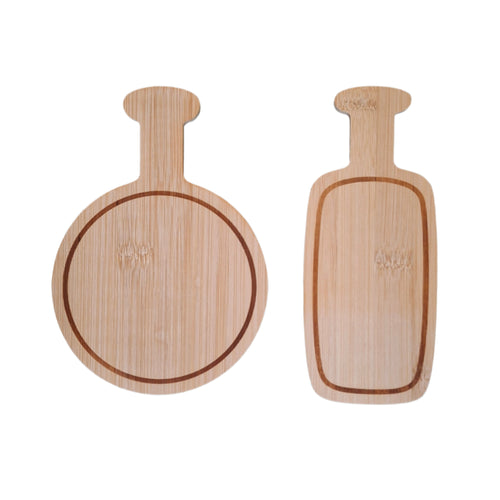 Two wooden serving boards on a white background