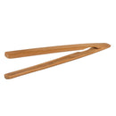 A pair of mini bamboo tongs with a smooth finish.