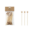 Packaged wooden skewers with star-shaped tips on a white background