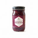 Jar of 'Bangin' Beets' with a red label on a beige background