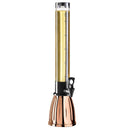 A copper-colored beer and beverage tower with a measurement scale on the side, featuring an EZ-Pour spigot.