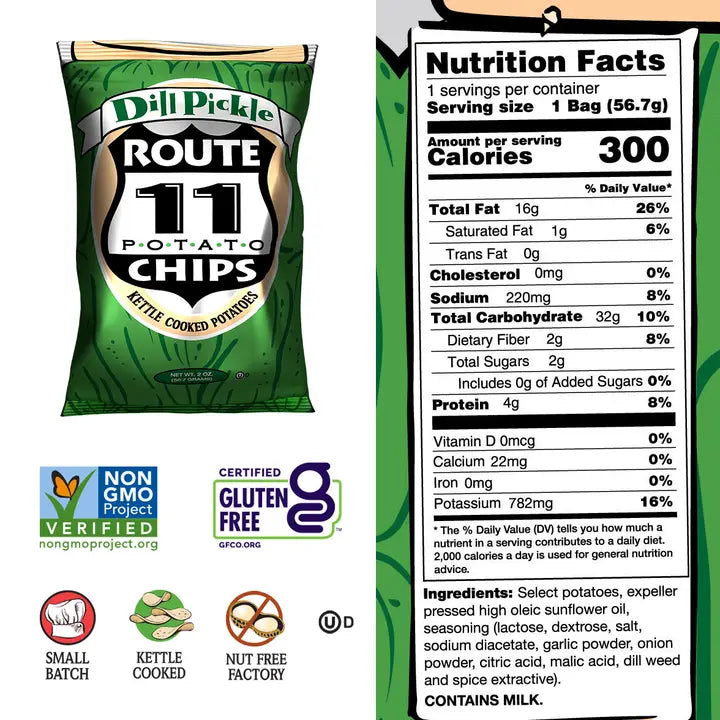 Dill Pickle Potato Chips (2oz) | Route 11