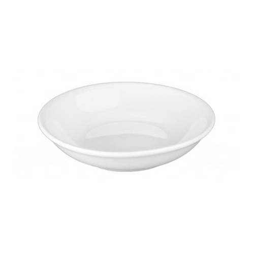 A white ceramic round dipping dish.