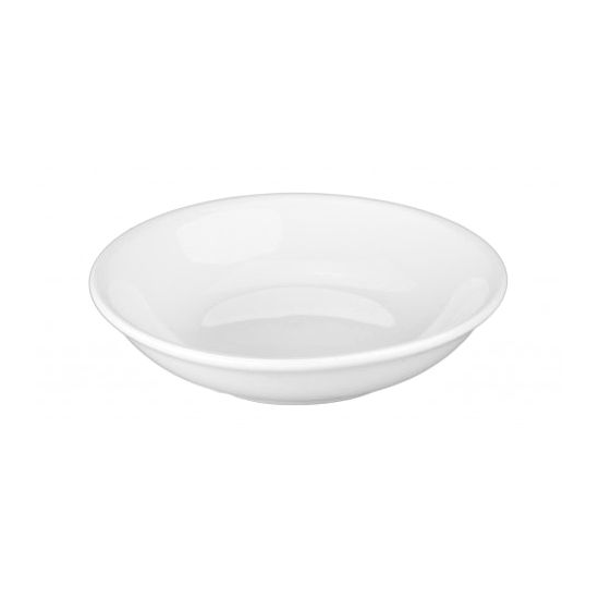 A white ceramic round dipping dish.