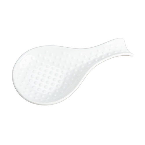 A white porcelain spoonrest with a hobnail design.