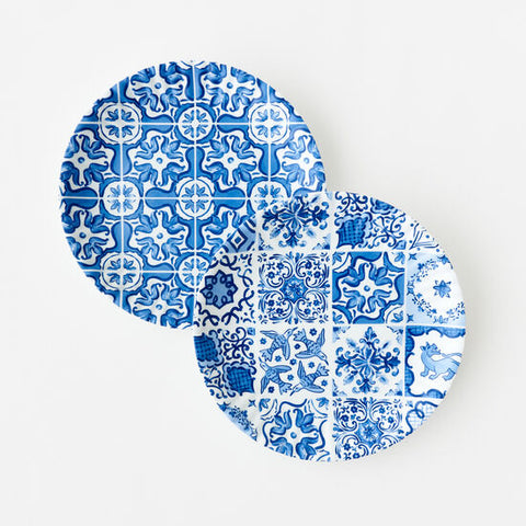 Blue & White 'Paper' Plate,Melamine,Set/4