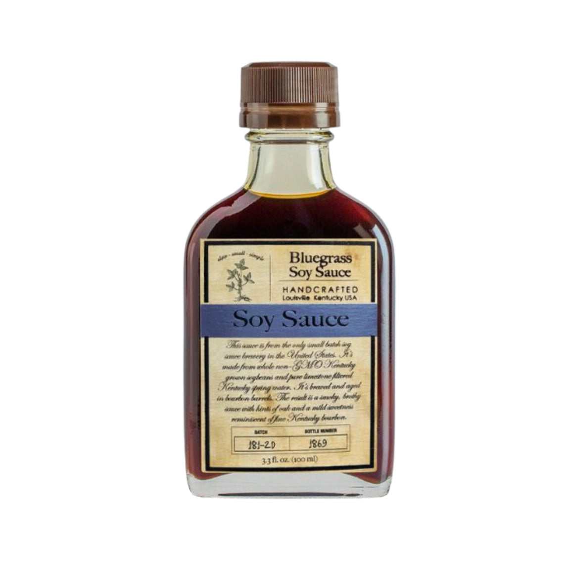 Bottle of Bluegrass Soy Sauce on a white background