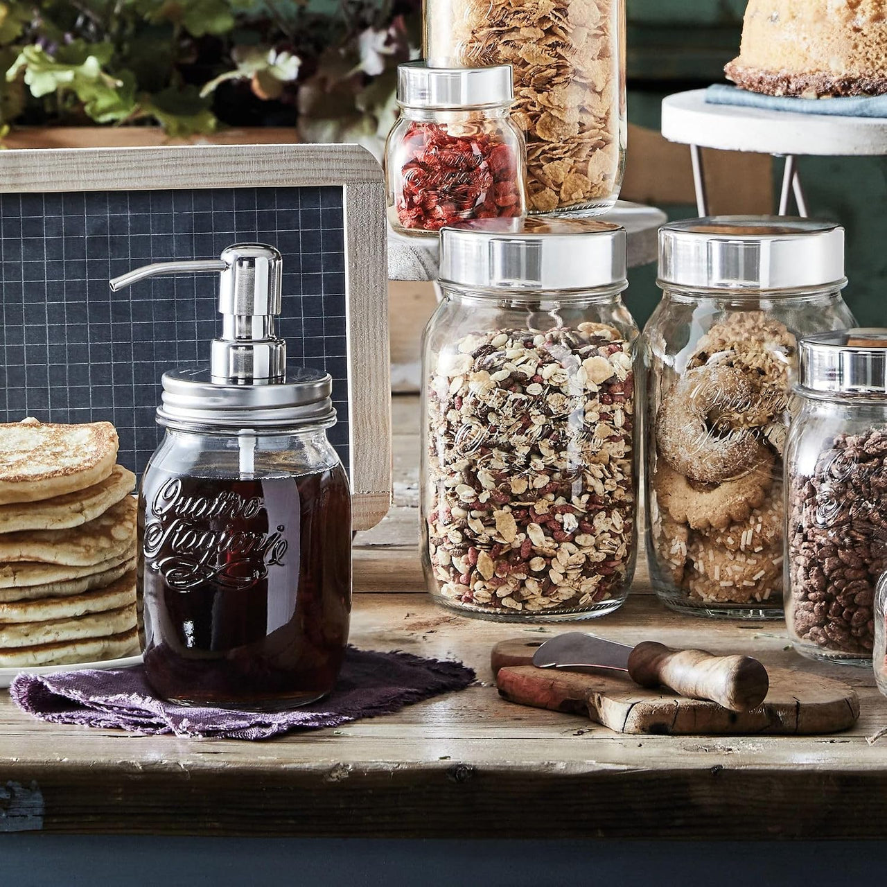 Quattro Stagioni i Genietti Glass Jar with Stainless Steel Lid and Pump | Bormioli Rocco