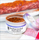 Bourbon Smoked Chef's Blend seasoning in a open container with a blurred background