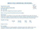 Broccoli Cheddar Chowder recipe card with ingredients and directions.