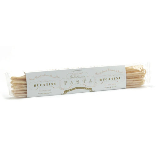 Packaged pasta with a Bella Cucina label on a white background