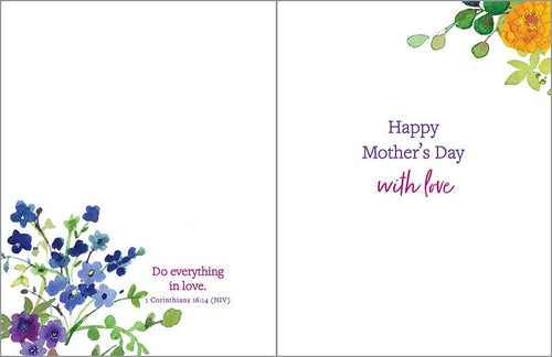 With Scripture Mother's Day Greeting Card - purp/yell flower