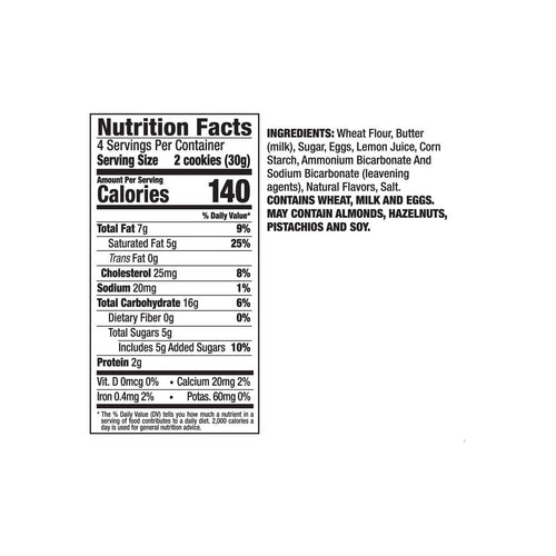 Nutrition facts label for a product with detailed information on calories, ingredients, and nutritional values.