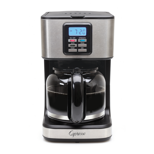Capresso coffee maker with digital display on a white background