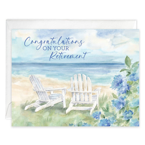 Retirement Greeting Card - Adirondack Chairs and Flowers