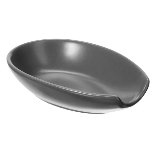 Gray ceramic spoon rest on a white background