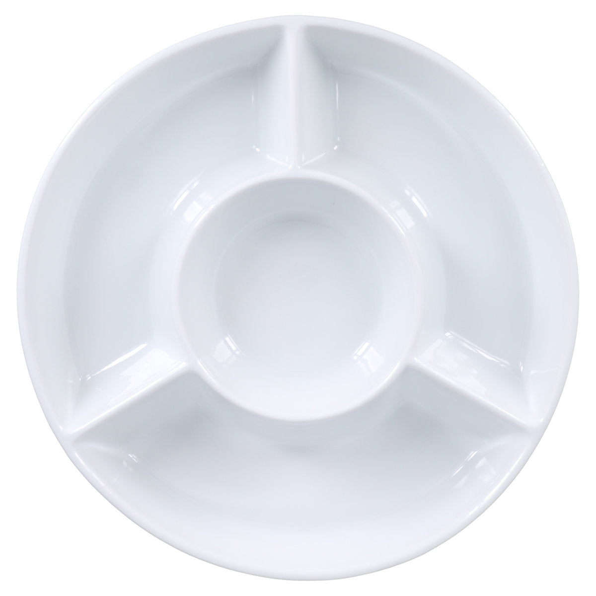 White ceramic platter with five sections on a white background