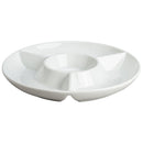 White ceramic platter with divided sections on a white background