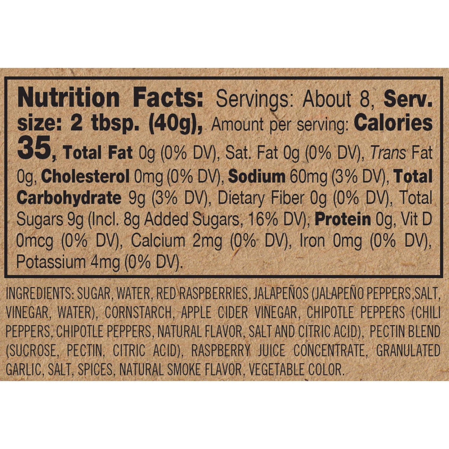Nutrition facts label for a product with detailed information on ingredients and nutritional content.