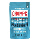 Packaging of CHOMPS sea salt beef sticks with blue and red design.