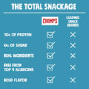 Comparison chart of Chomps snack brand features on a blue background
