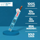 Chomps beef stick packaging with product and branding details on a blue background