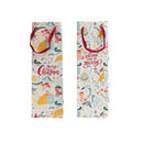 Two Christmas-themed wine bottle bags with festive designs on a white background.