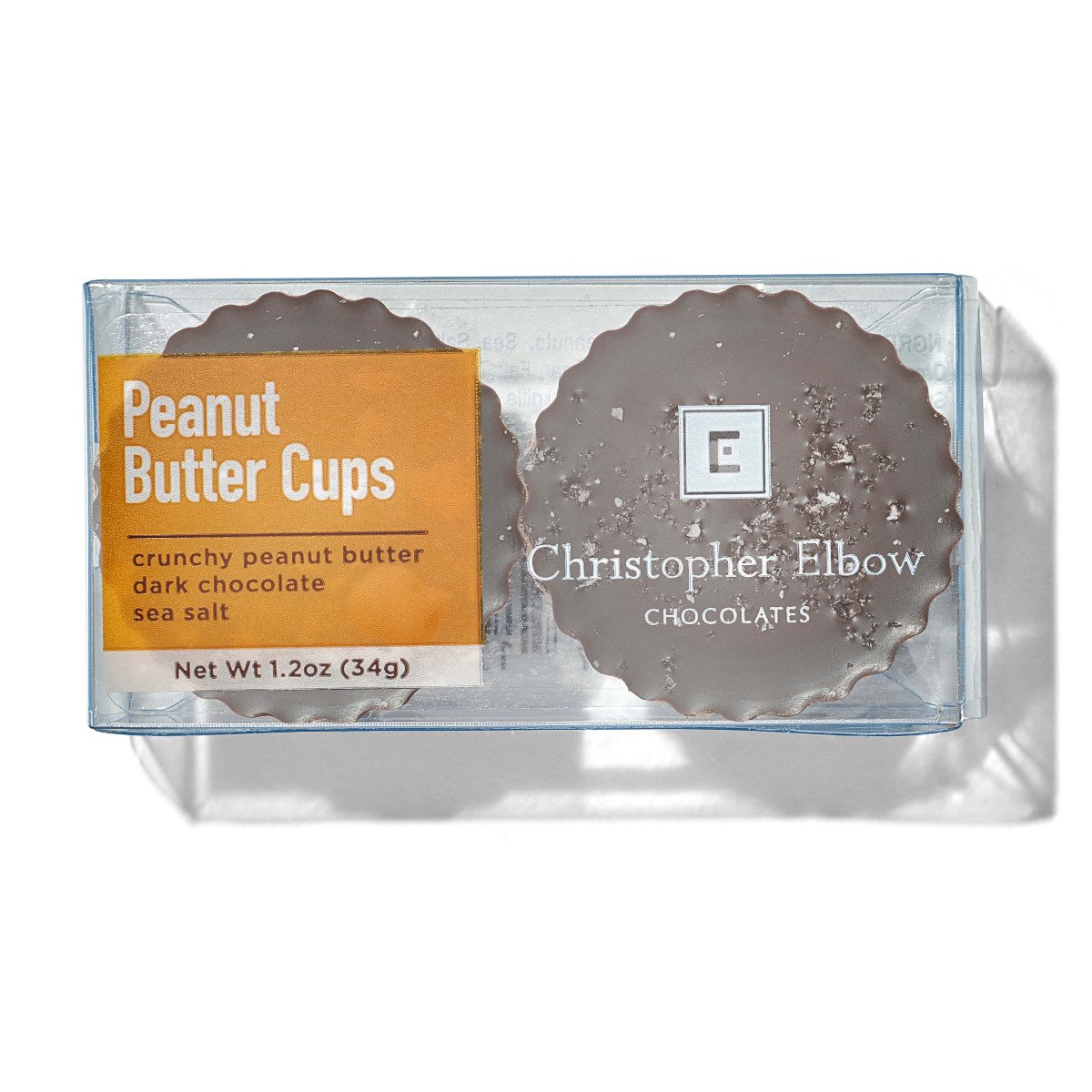 A package of two Christopher Elbow Peanut Butter Cups on a white background.