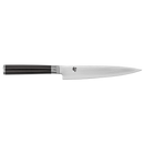 Chef's knife with black handle on a white background
