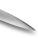 Close-up of a knife tip on a white background