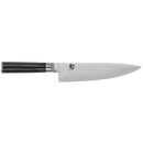 Chef's knife with a black handle on a white background