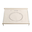 A canvas pastry frame with a printed circular template and measurement markings, mounted on a metal stand with wooden rollers at the top, shown against a plain white background.
