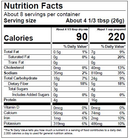 Nutrition facts label for a food product with serving size and calorie information.