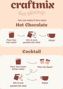 Instructions for using craftmix hot chocolate and cocktail mix on a white background