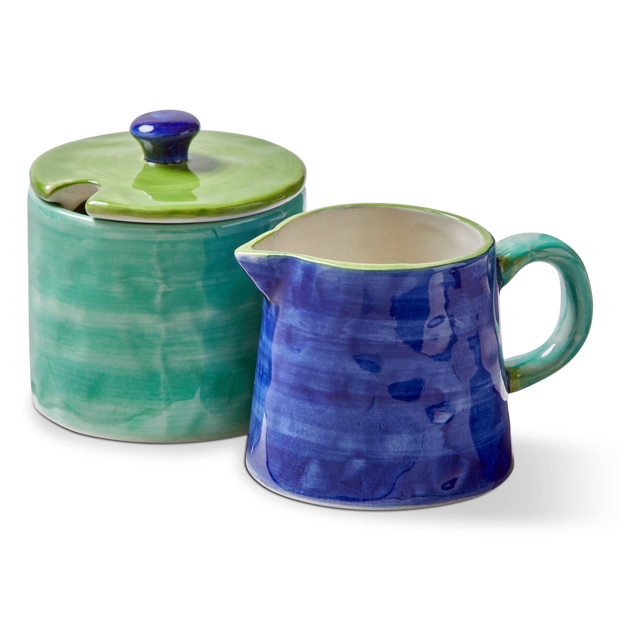Blue & Green Color Block Stoneware Cream and Sugar Set