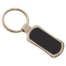 Keychain with a black rectangular tag on a white background
