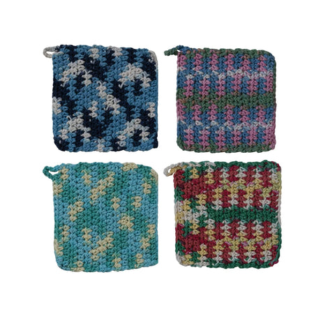 Crocheted Pot Holder Multi Color-4 Colors