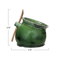 Stoneware Salt Pot w/Bamboo Spoon