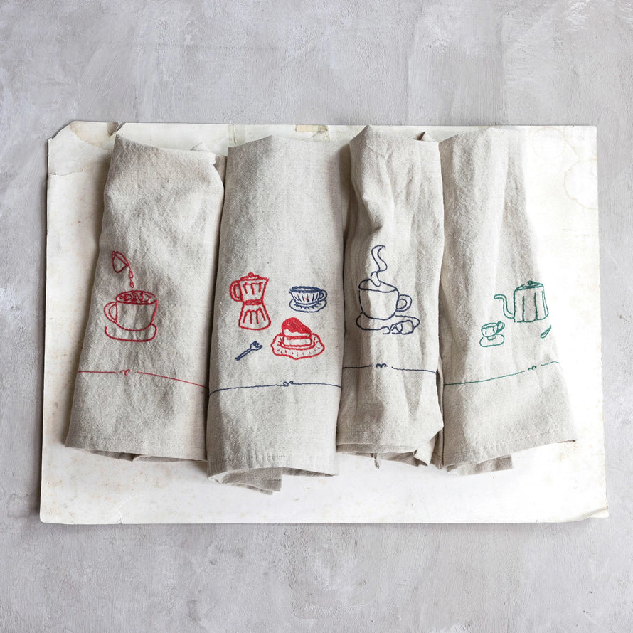 Woven Linen & Cotton Blend Tea Towel, 4 Styles