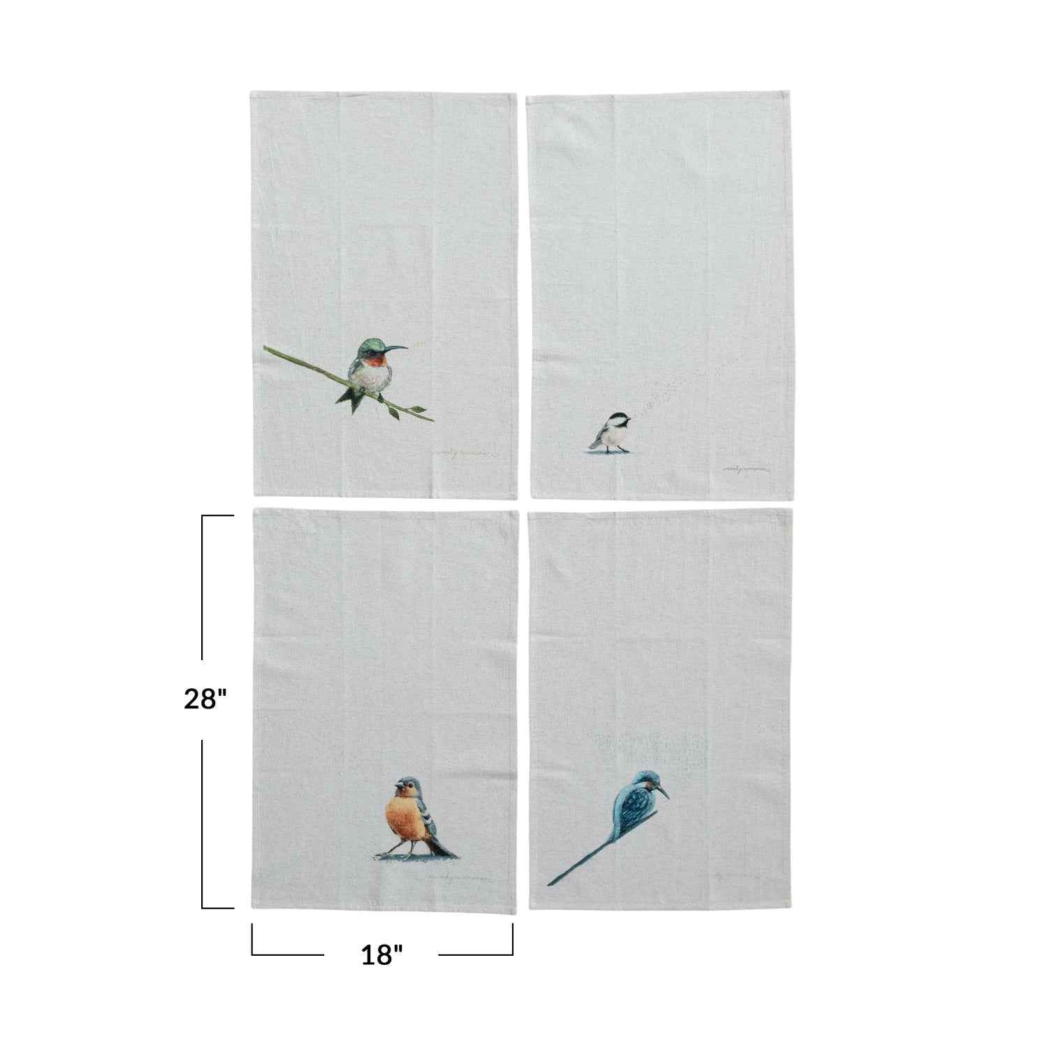 Cotton & Linen Printed Tea Towel w/ Bird, 4 Styles