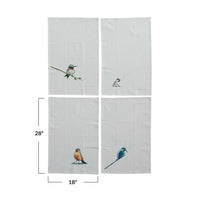 Cotton & Linen Printed Tea Towel w/ Bird, 4 Styles