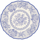 A paper placemat featuring pheasants and florals in blue and white.