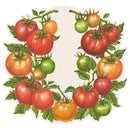 Place mat featuring tomatoes on a vine with green leaves on a white background
