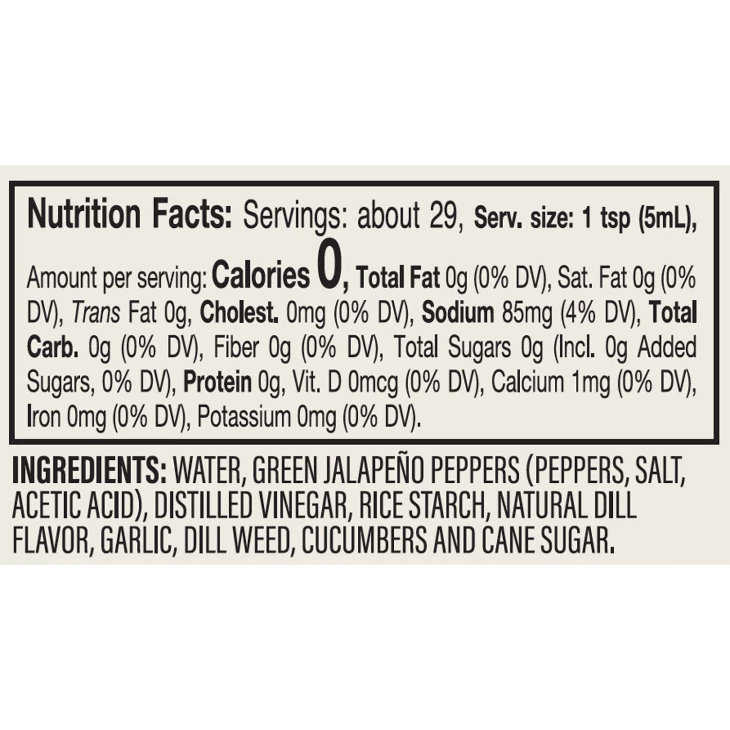 Nutrition facts label and ingredients list for a product on a white background